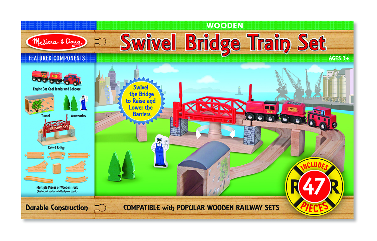 Набор "Железная дорога" деревянный с вращающимся мостом  